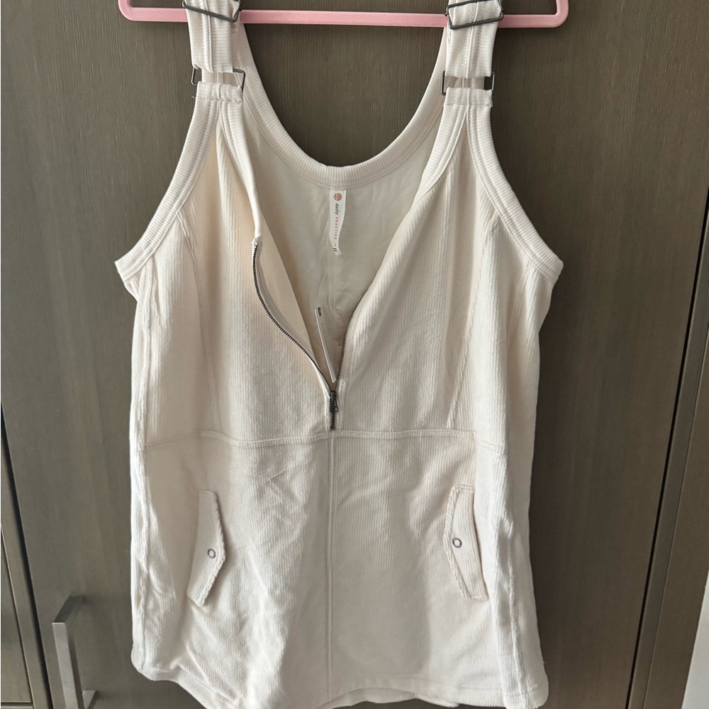 Women's Cream Sleeveless Overall Style Mini Dress